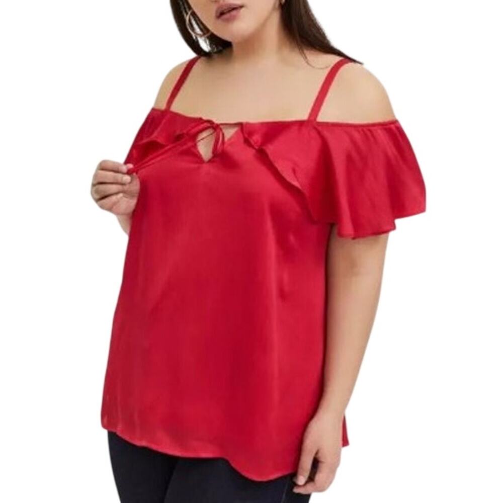 NEW Torrid Red Ruffle Cold Shoulder Tank Top Plus Size 2X Tie Feminine